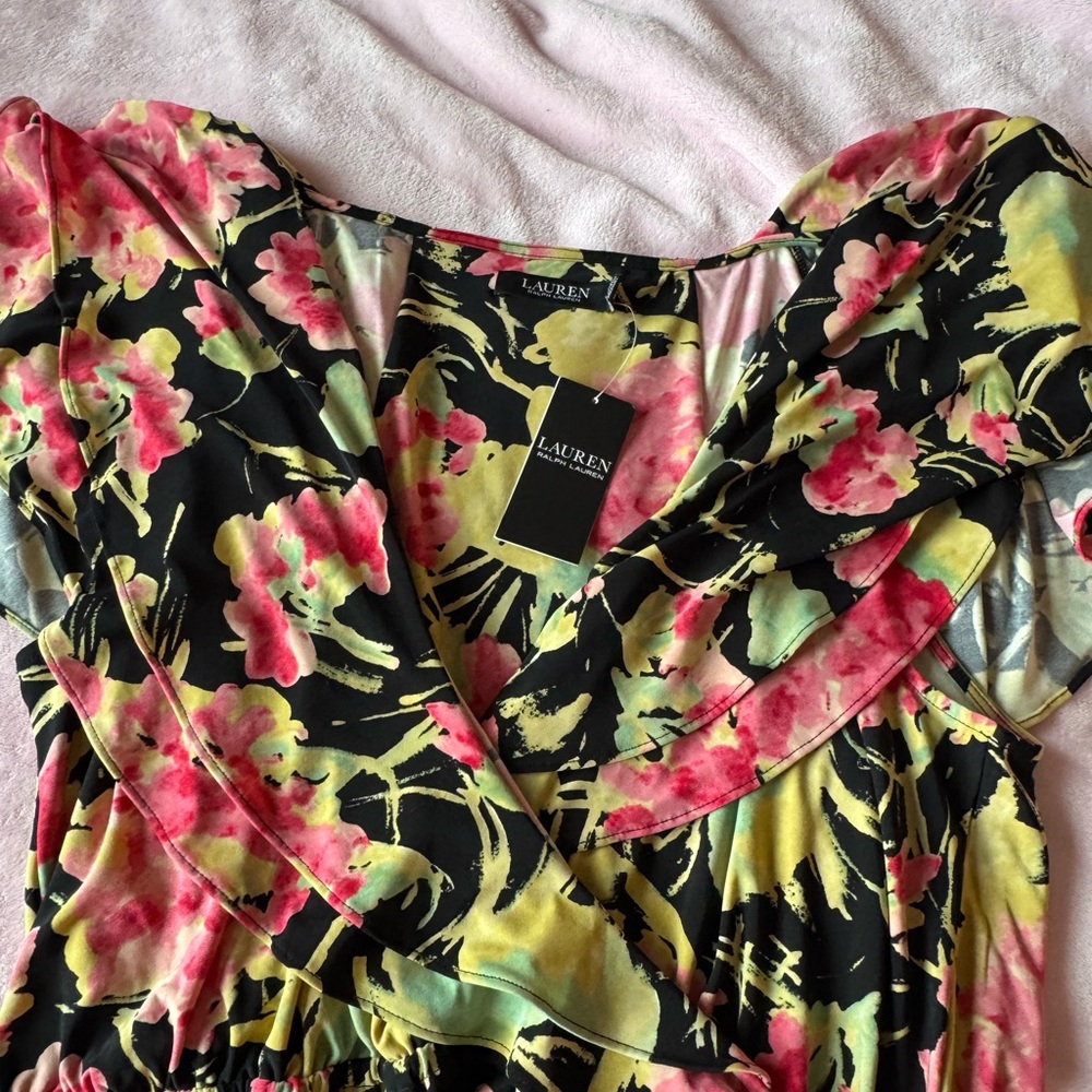 NWT Ralph Lauren Tropical Flutter Sleeve Ruffled Wrap Blouse - Picture 9 of 10